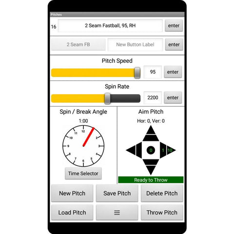 Spinball iPitch Programmable 3 Wheel Pitching Machine control screen