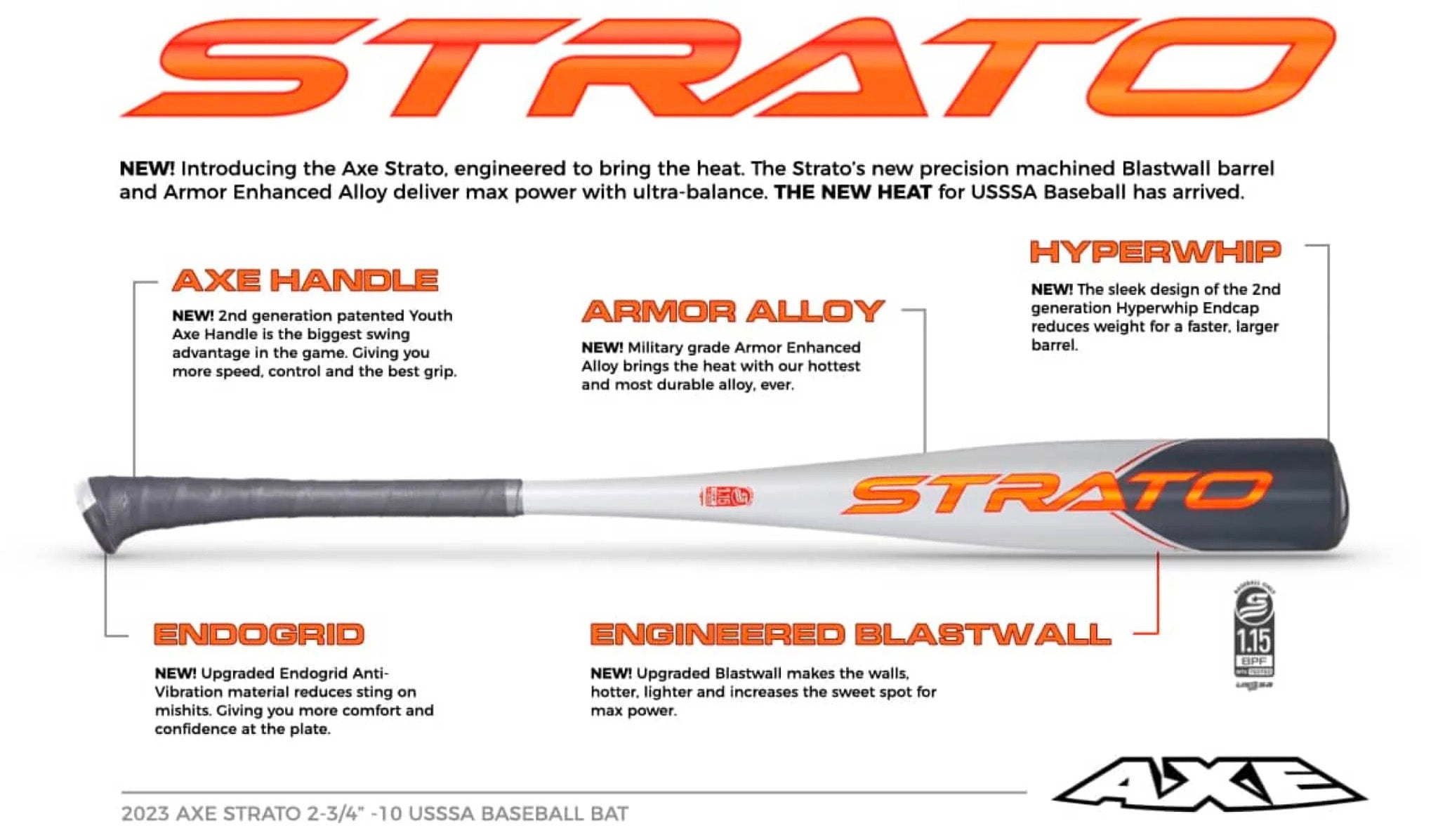 Axe Bat Strato (-10) Alloy Baseball Bat - 2023 Specifications
