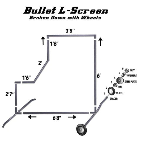 Bullet L-Screen for Baseball 7' x 7' With Wheels Dimenions