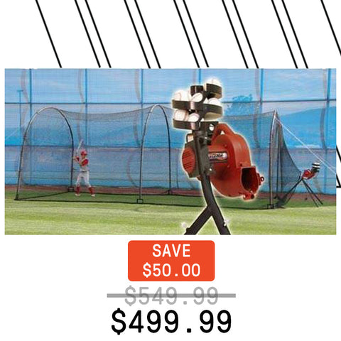 Heater Sports BaseHit Pitching Machine & Xtender 24' Home Batting Cage