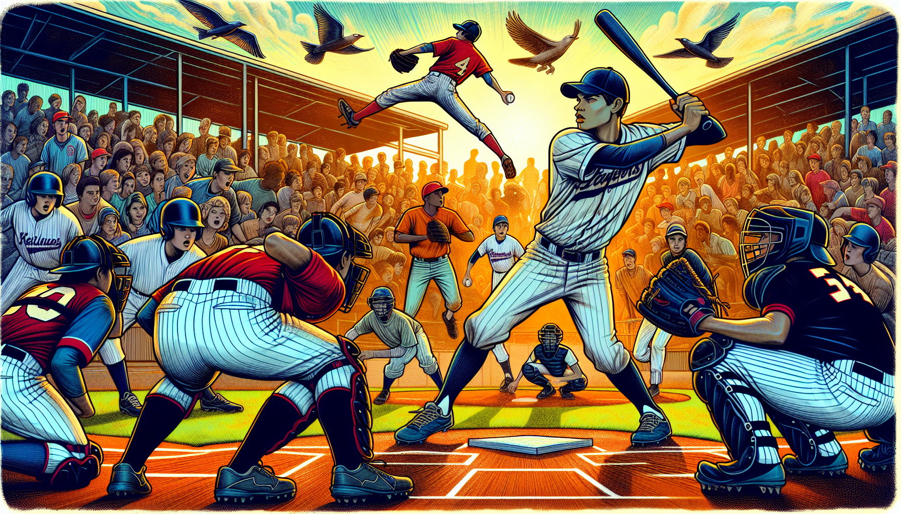 High school baseball game illustration