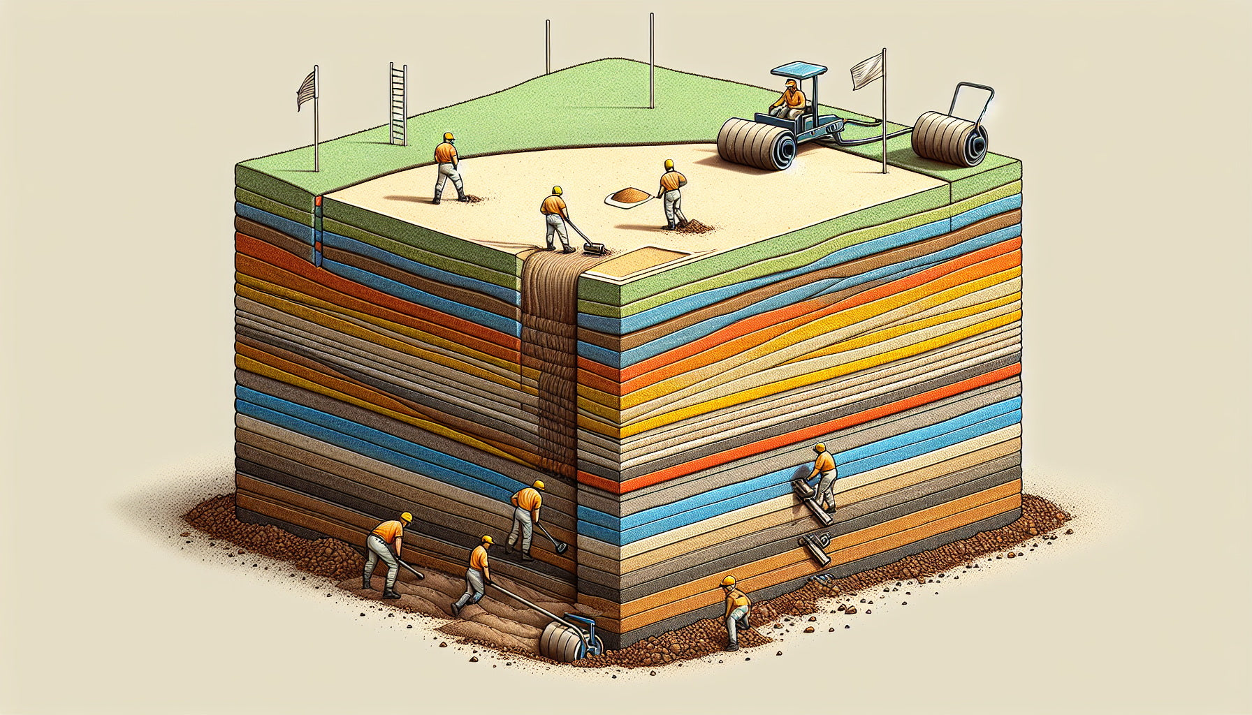 Illustration of layering the fill dirt for mound base construction