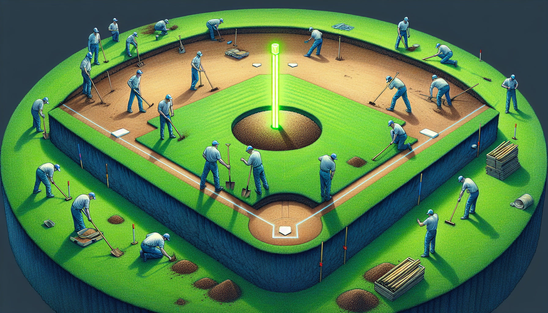 Illustration of leveling the site for pitching mound construction