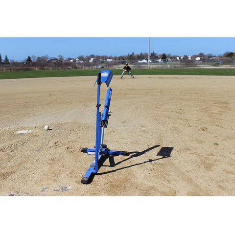 Louisville Slugger Blue Flame Pitching Machine - UPM45 On The Field With Catcher