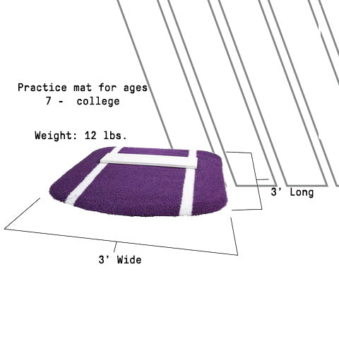 Paisley's Mini Softball Pitching Mat With Spikes Purple with Dimensions