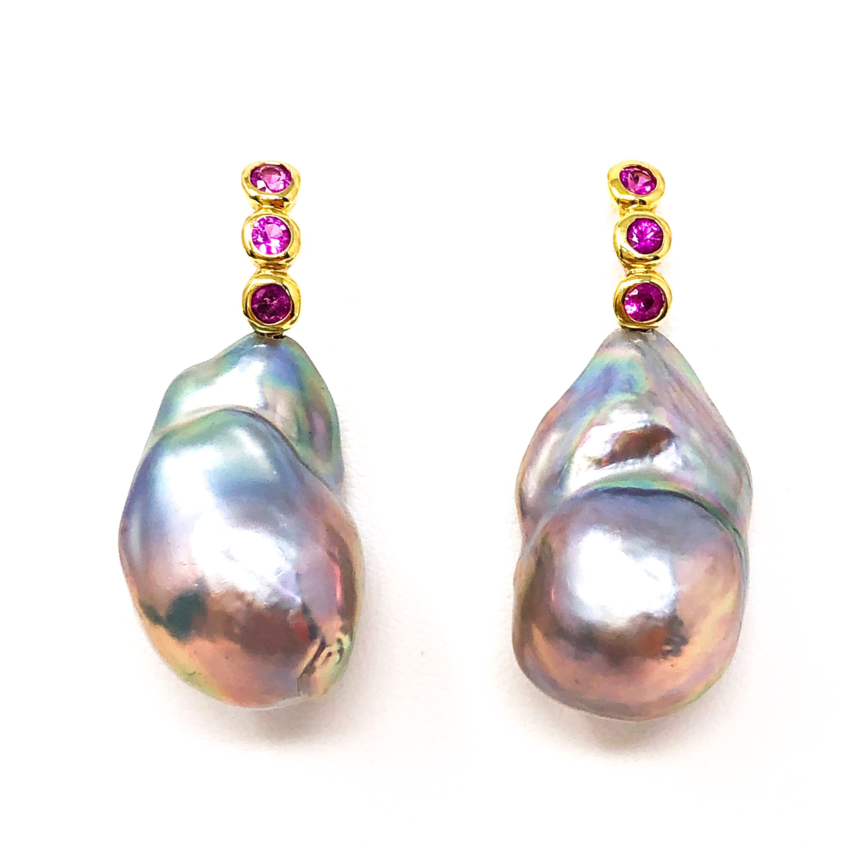 Freshwater Pearl and Pink Sapphire Earrings – Palladium Fine Jewelry