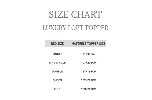 Mattress Topper Size Chart