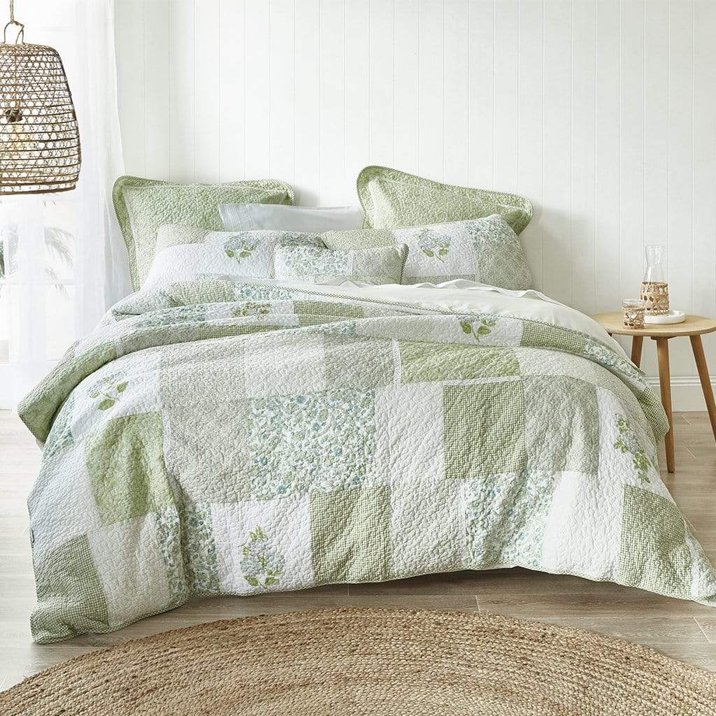 Gillian Green Quilted Quilt Cover Set Myhouse