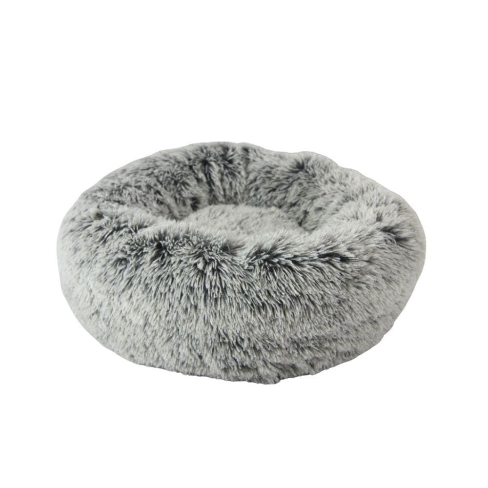 grey plush dog bed