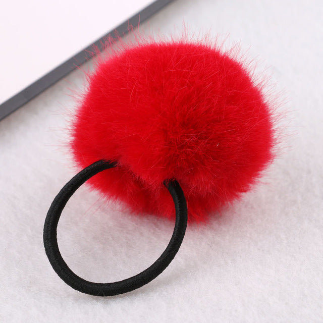 Artificial Rabbit Fur Ball Elastic Hair Rope Rings