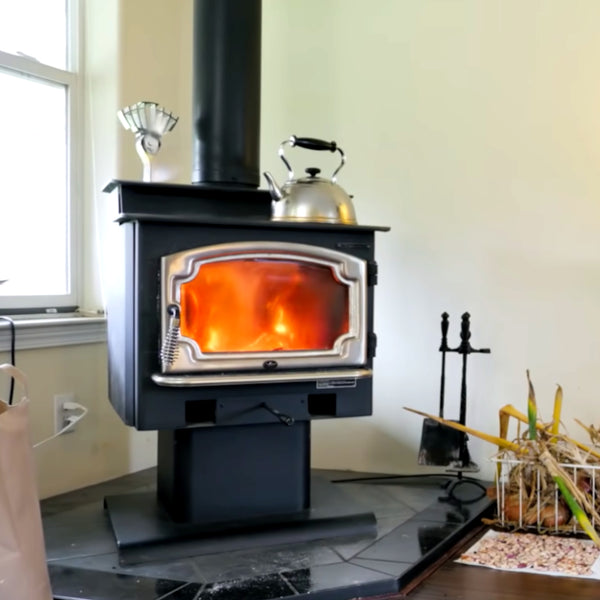 A burning, clearSkies compliant wood stove.