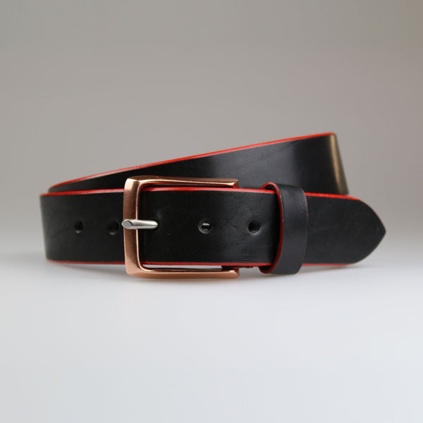 Stitched Dark Brown Leather Belt with Yellow Thread with Polished Bras ...