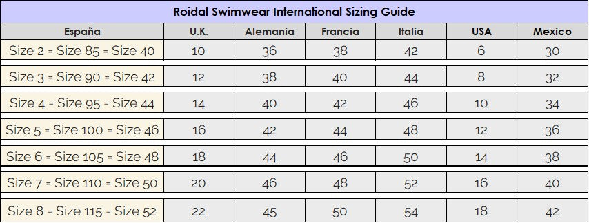 Roidal Swimwear size guide  Browns Lingerie – Browns Lingerie