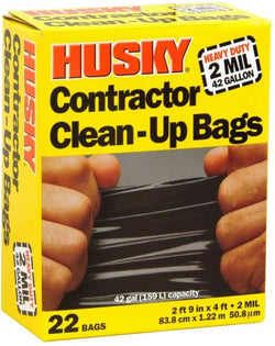 Husky Heavy Duty Contractor 42-Gallon Flap-Tie Trash Bags, 22-Pack