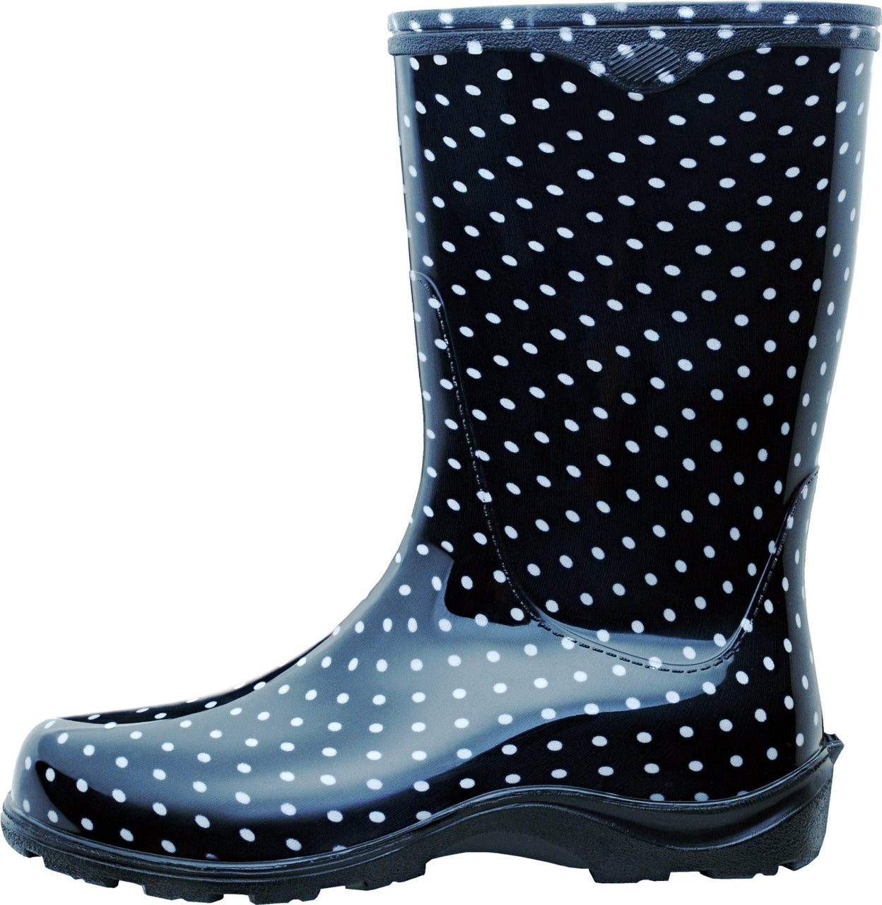 black polka dot rain boots