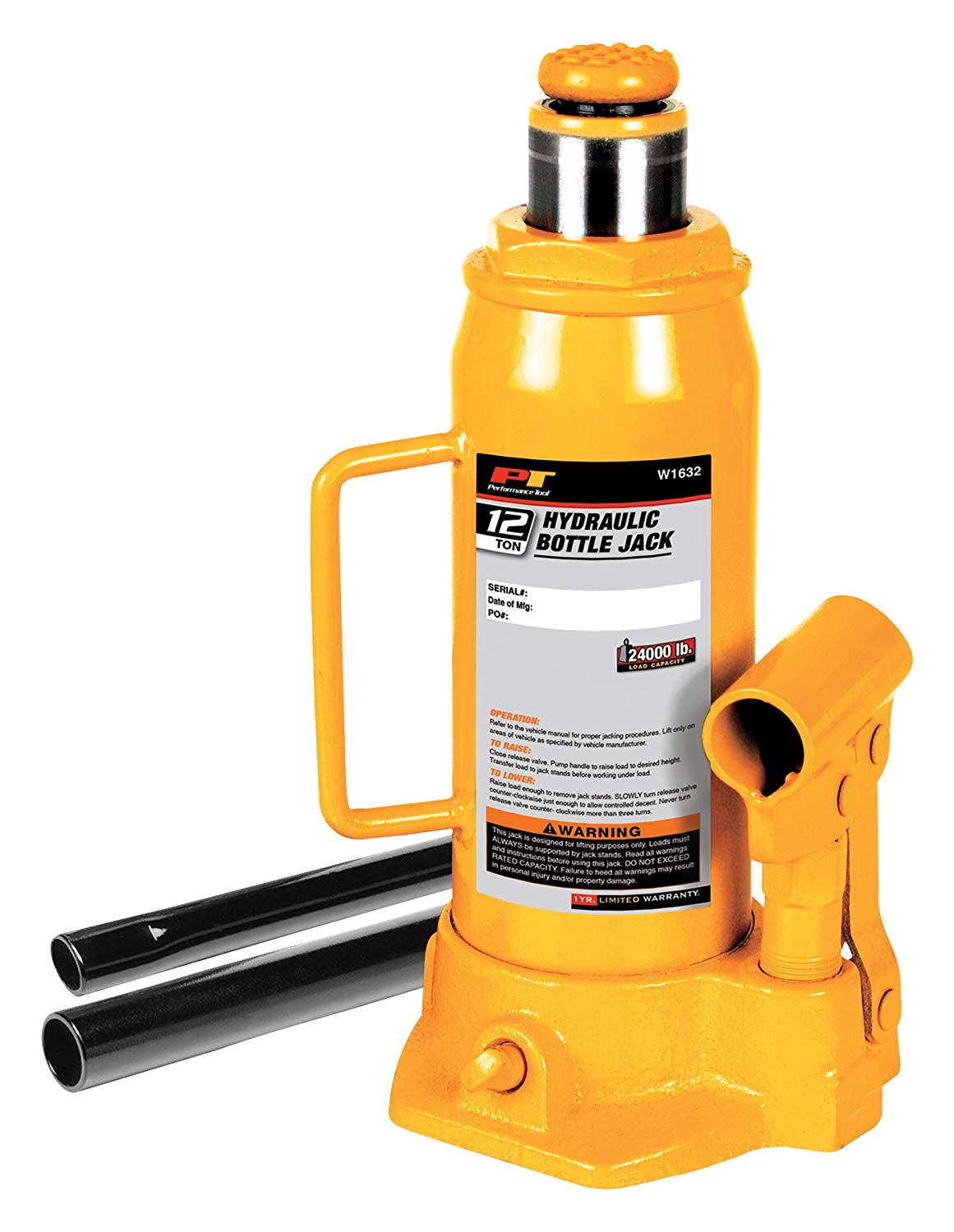 Assimilate kærtegn Janice Performance Tool W1632 Hydraulic Bottle Jack, 12 Ton Load Capacity –  toolboxsupply.com