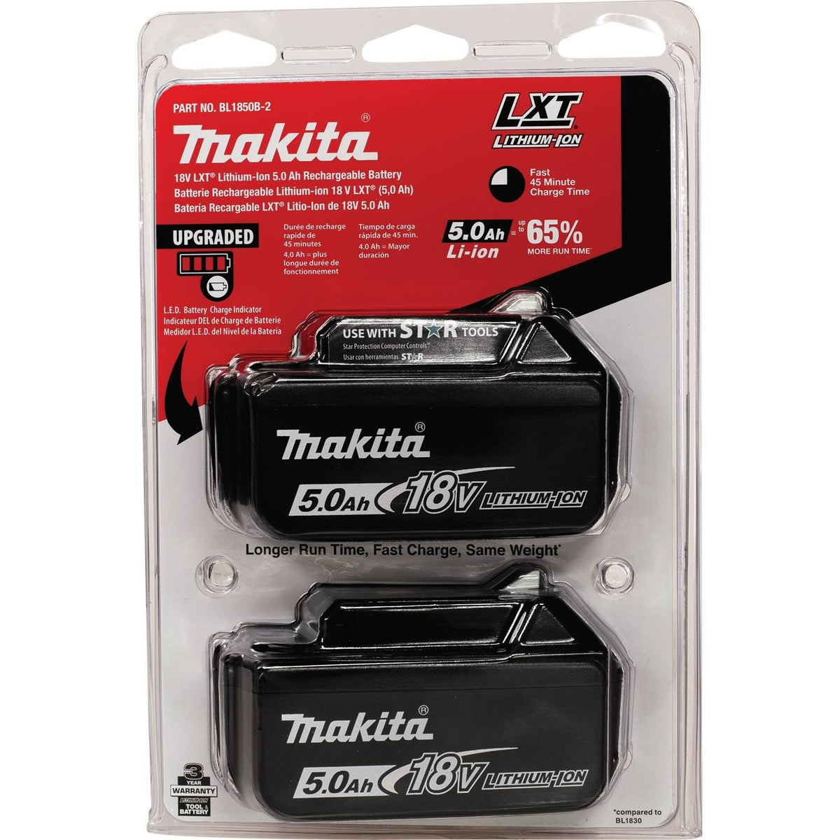 Makita BL1850B-2 LXT 5.0Ah Battery, 2 Pack toolboxsupply.com