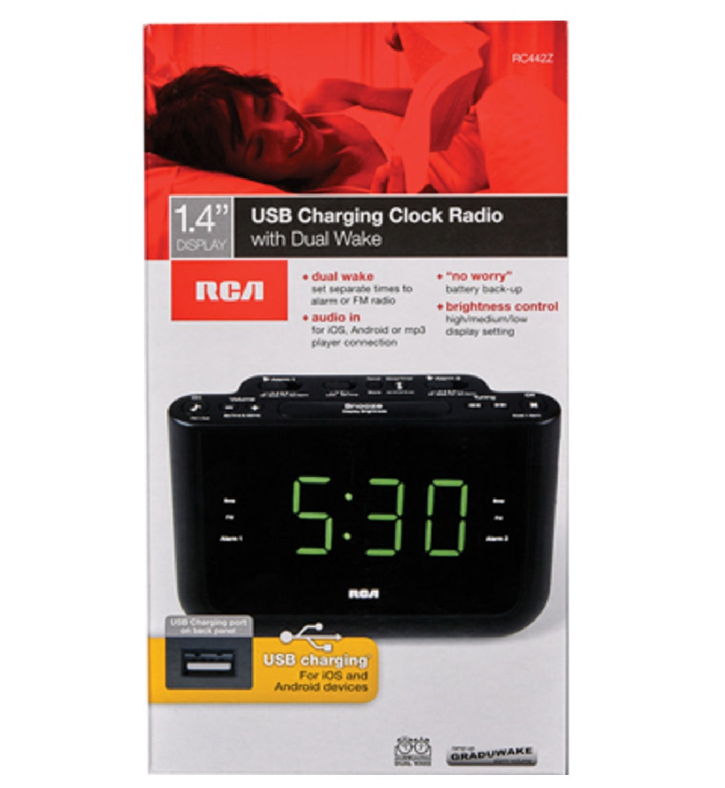 RCA RC442A USB Charging Large Display Clock Radio, Black ...