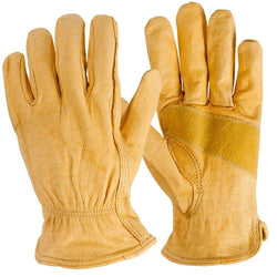 Hybrid Leather Work Gloves, Goatskin, Textured Grip, Men's Medium