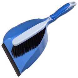 QUICKIE Dust Pan and Brush Set: Polypropylene, Black Bristle, Blue Dust Pan