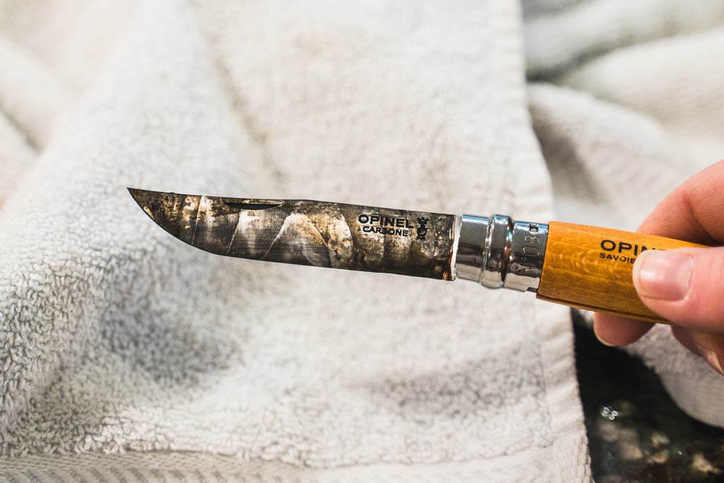 Opinel Carbon Knife with Patina from Onions