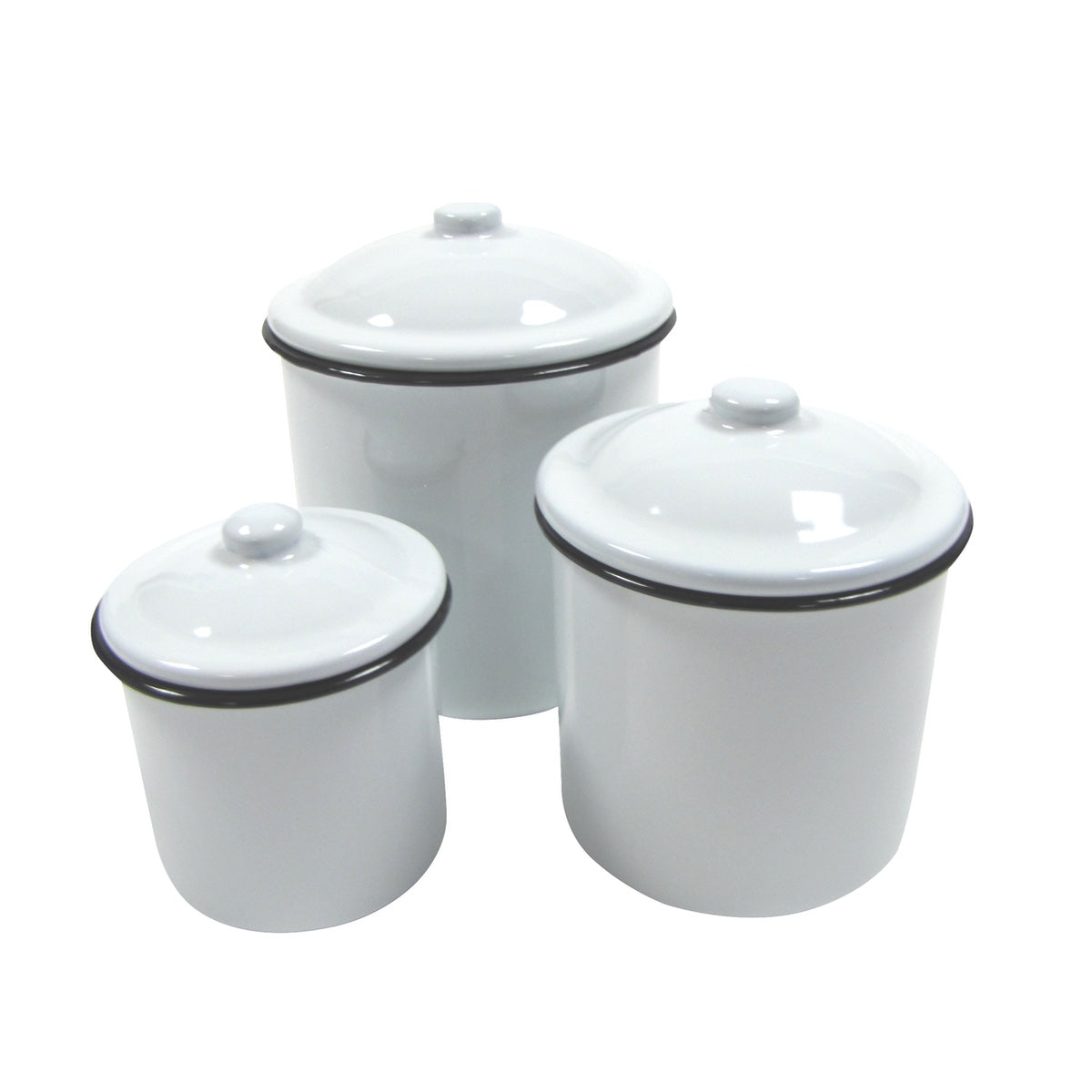 Rustic White Enamel Kitchen Canister Set Vintage Countertop Food