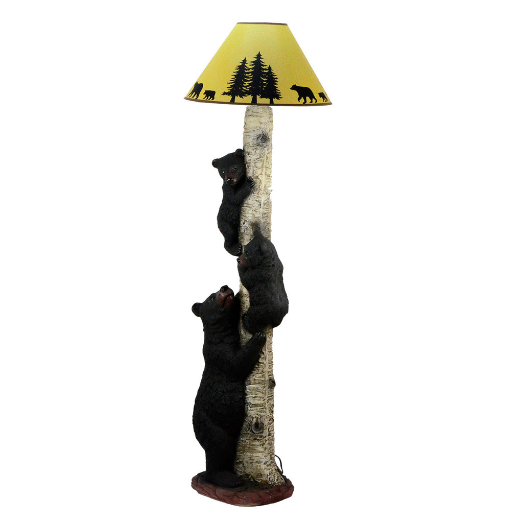 Climbing Black Bear Cub Family Rustic Cabin Home Decor Floor Lamp | TreasureGurus