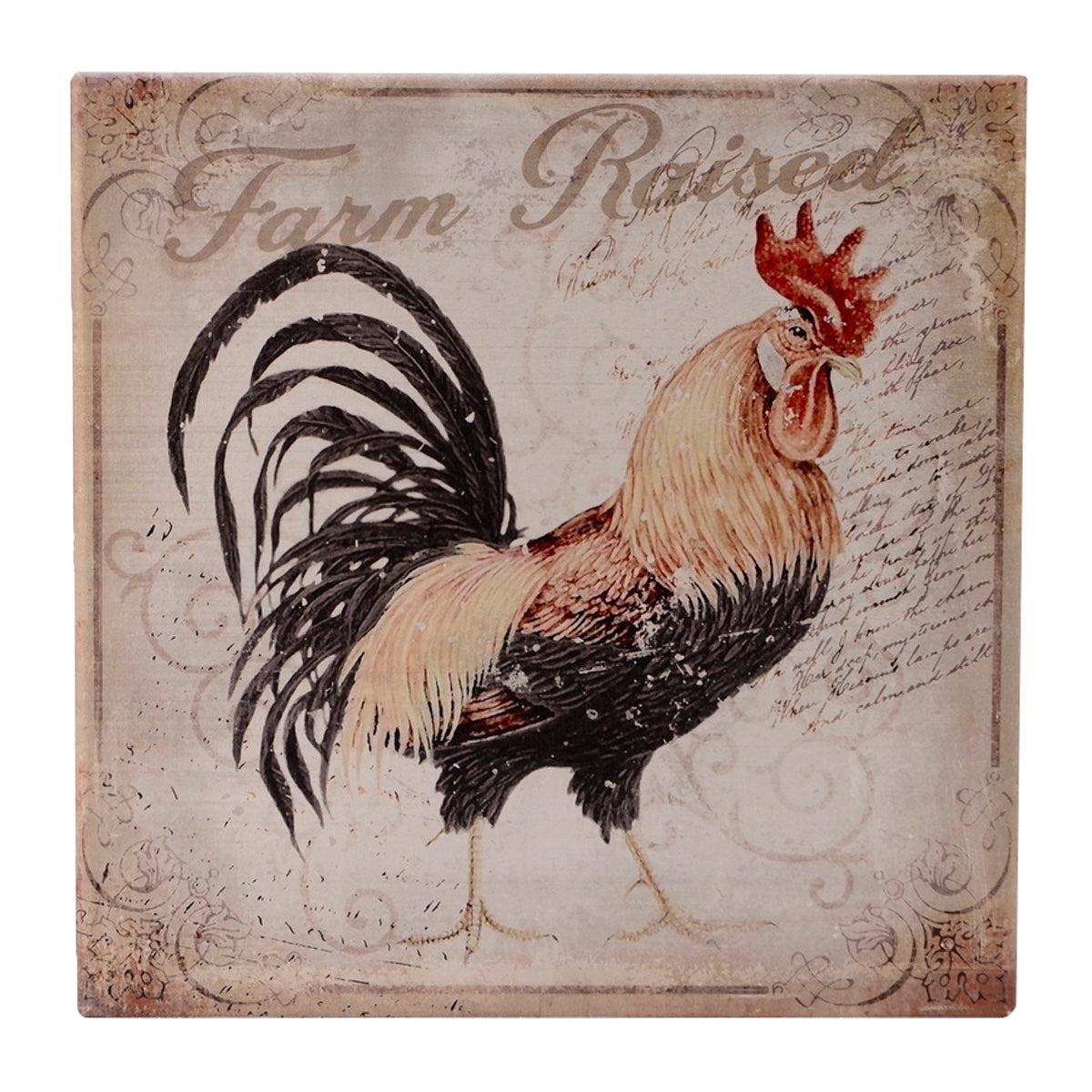 Farm Raised Canvas Wall Art Rooster Hen Sign Rustic Farmhouse