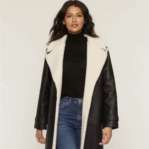 Cashmere Project Faux Leather Sherling Trim Coat - FabFindsbySarah