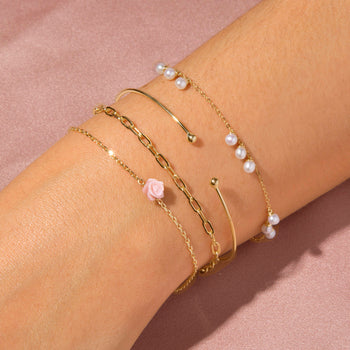 Gold Plated Tiny Dangling Hearts Charm Bracelet for Small Wrists 