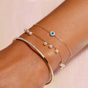 Stone and Strand Flat Cuff Bracelet