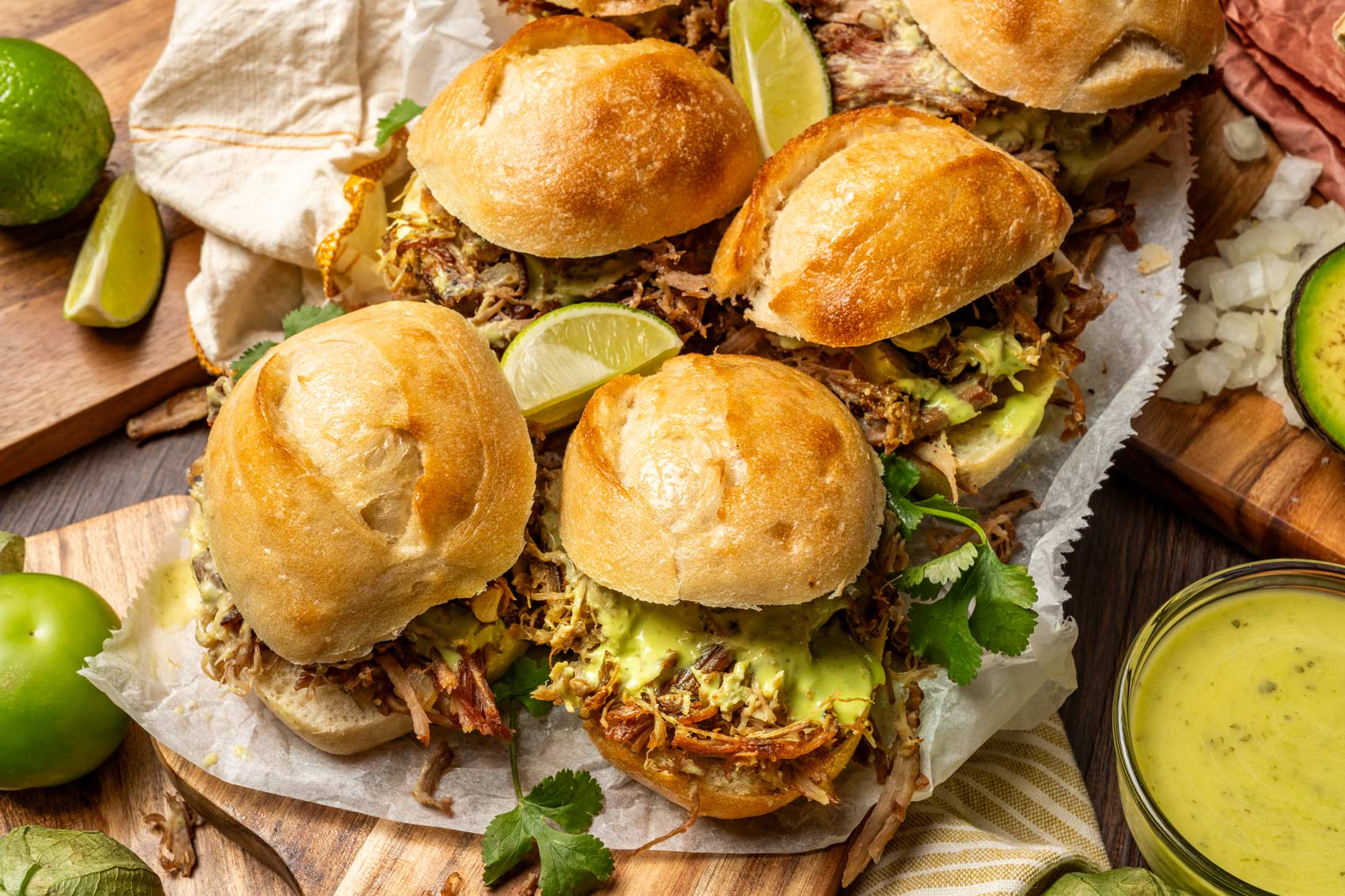 Carnitas Sliders with Tomatillo Avocado Sauce