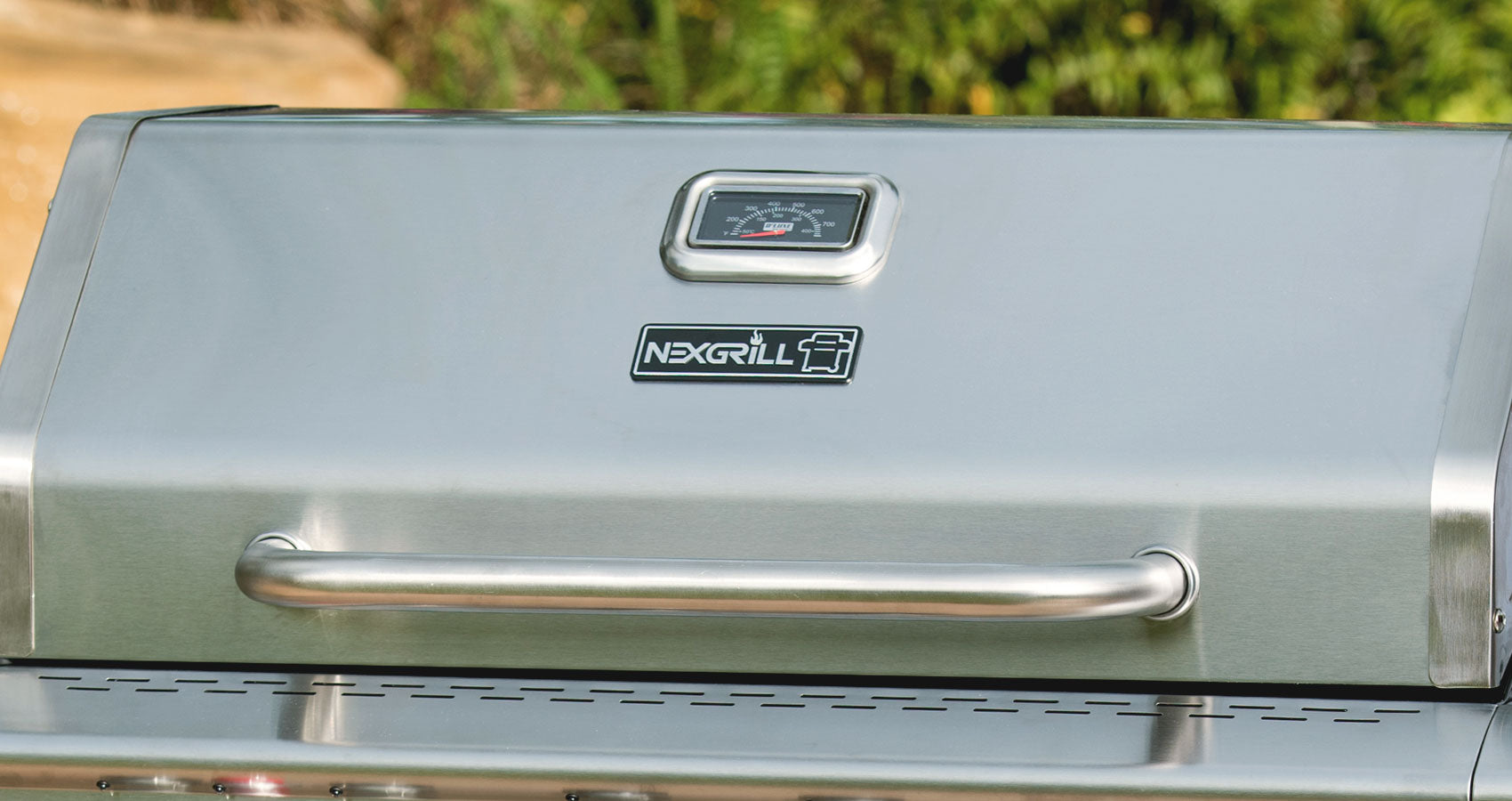 close up of nexgrill stainless steel hood