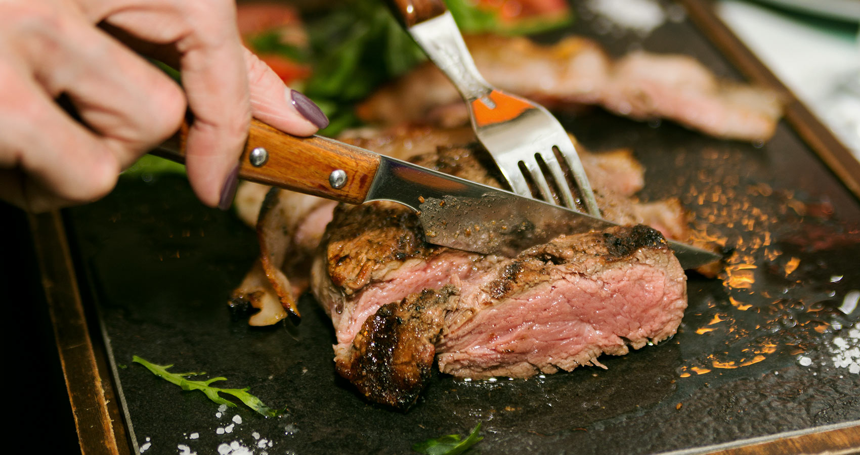 capture the first moment you slice into a steak
