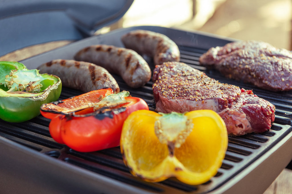 peppers and meat on fortress tabletop gas grill