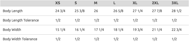 Women's Boyfriend Tee Size Chart