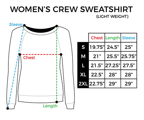 Size Chart Womens Crew Sweatshirt