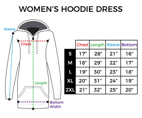 Size Chart Womens Hoodie Dress