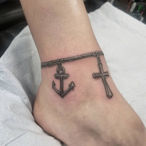 Heart, cross and anchor ankle tattoo. | Tattoo bracelet, Foot tattoos,  Tattoo designs men