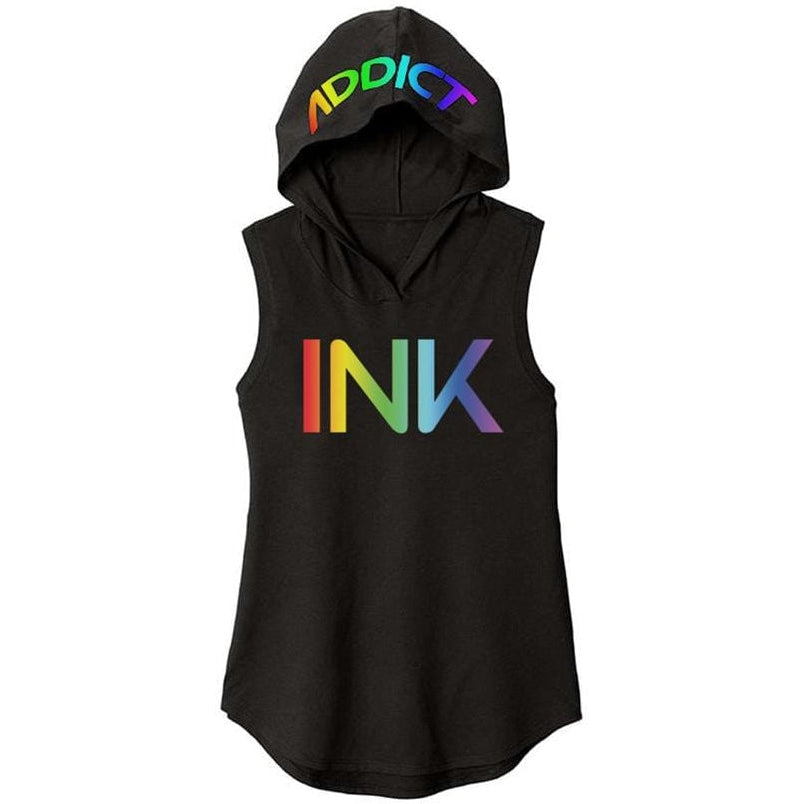 Image of INK Rainbow Women's Black Sleeveless Hoodie Tee