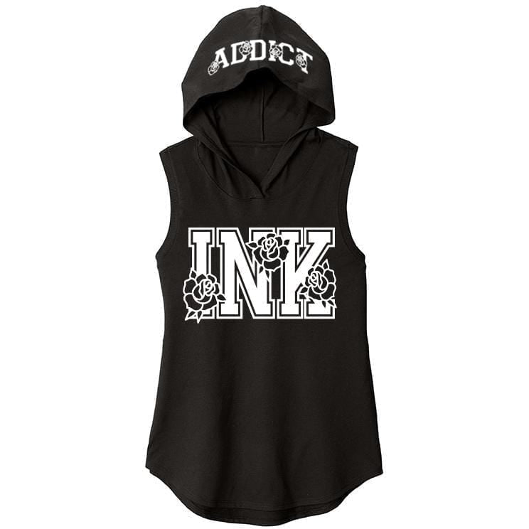 Image of INK Roses Women's Black Sleeveless Hoodie Tee