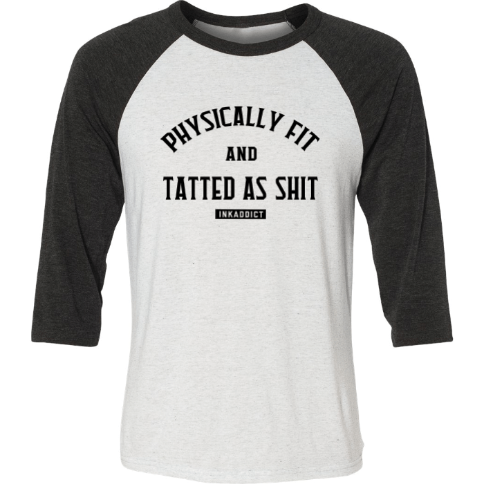Image of Physically Fit Unisex White/Heather Charcoal Baseball Tee