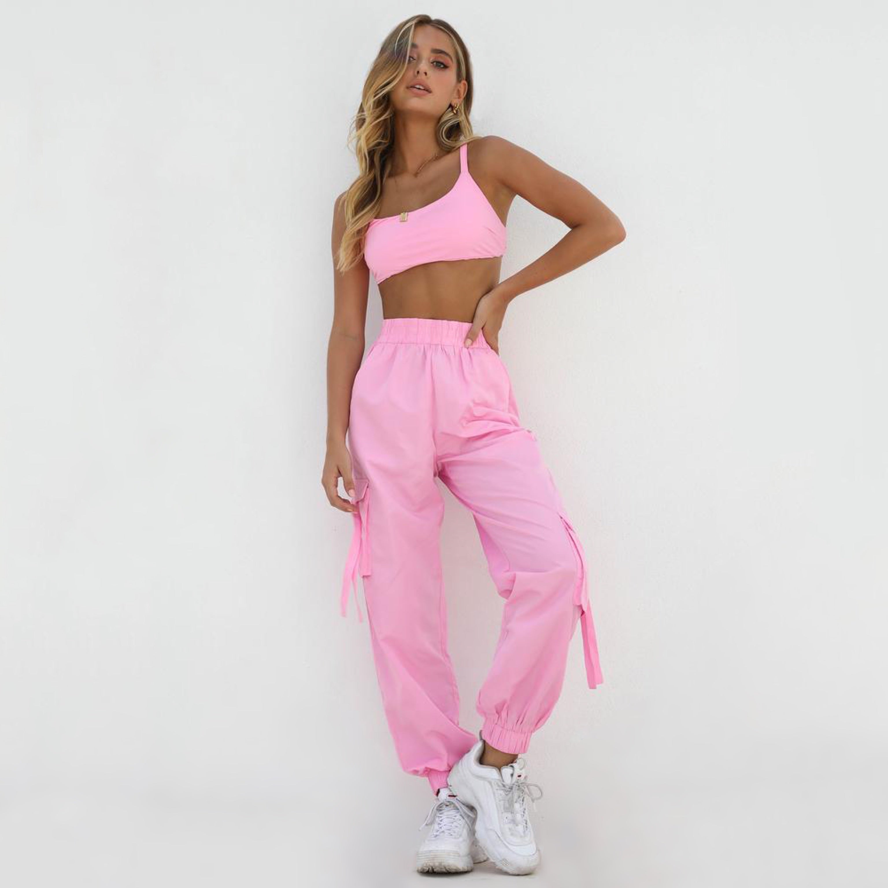 neon pink cargo pants