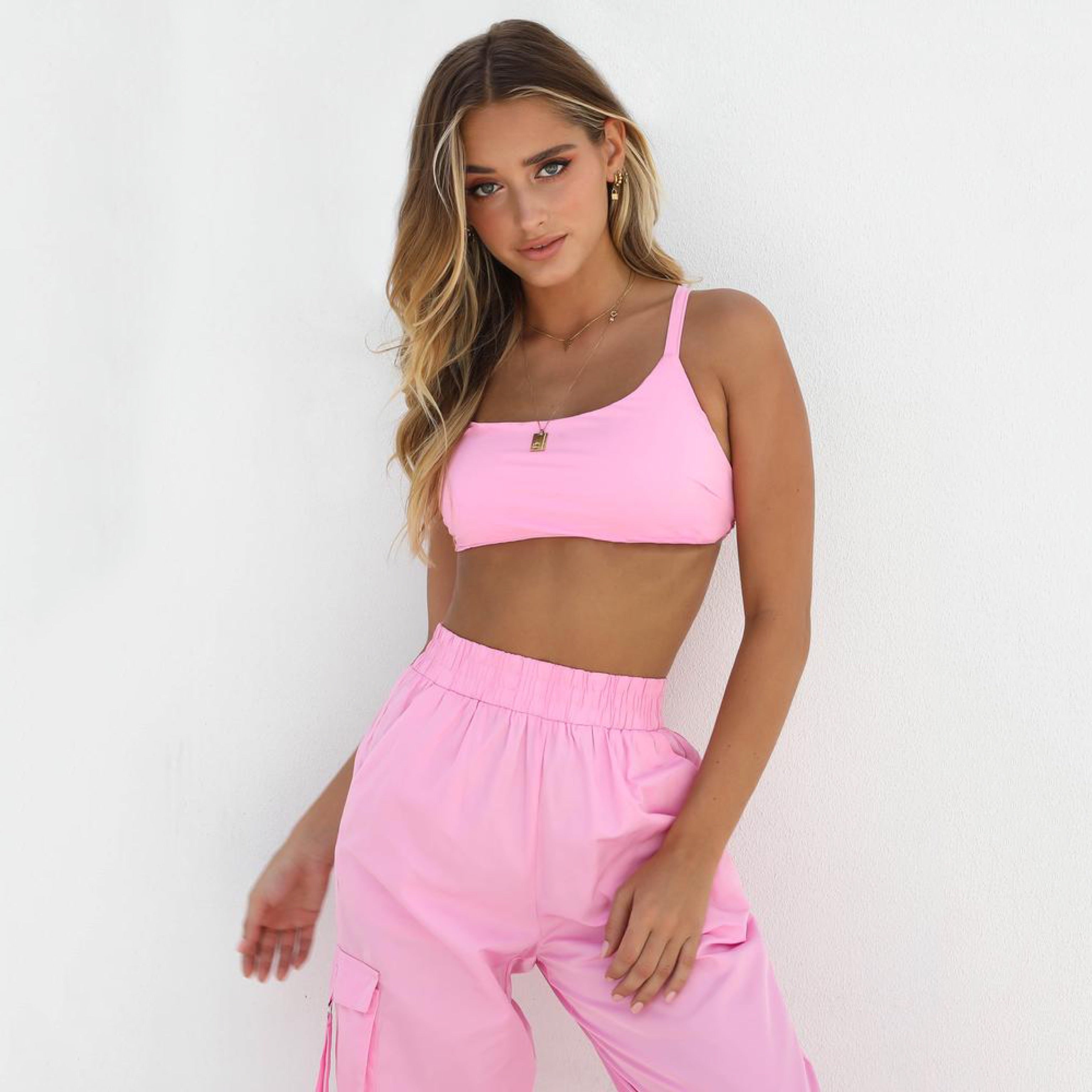 neon pink cargo pants