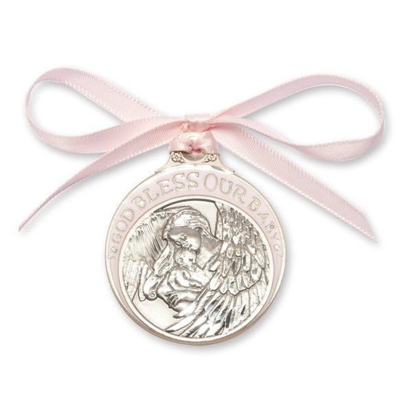 Pink Pewter Guardian Angel Crib Medal The Catholic Gift Store