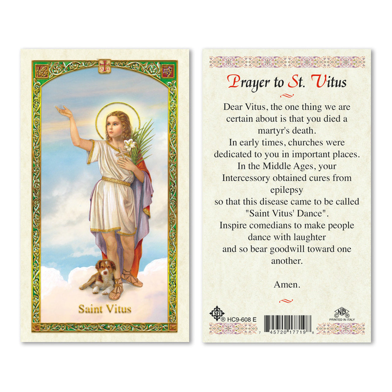 Prayer to Saint Vitus Prayercard The Catholic Gift Store