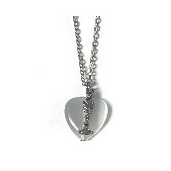 White Heart with Chalice Necklace – The Catholic Gift Store