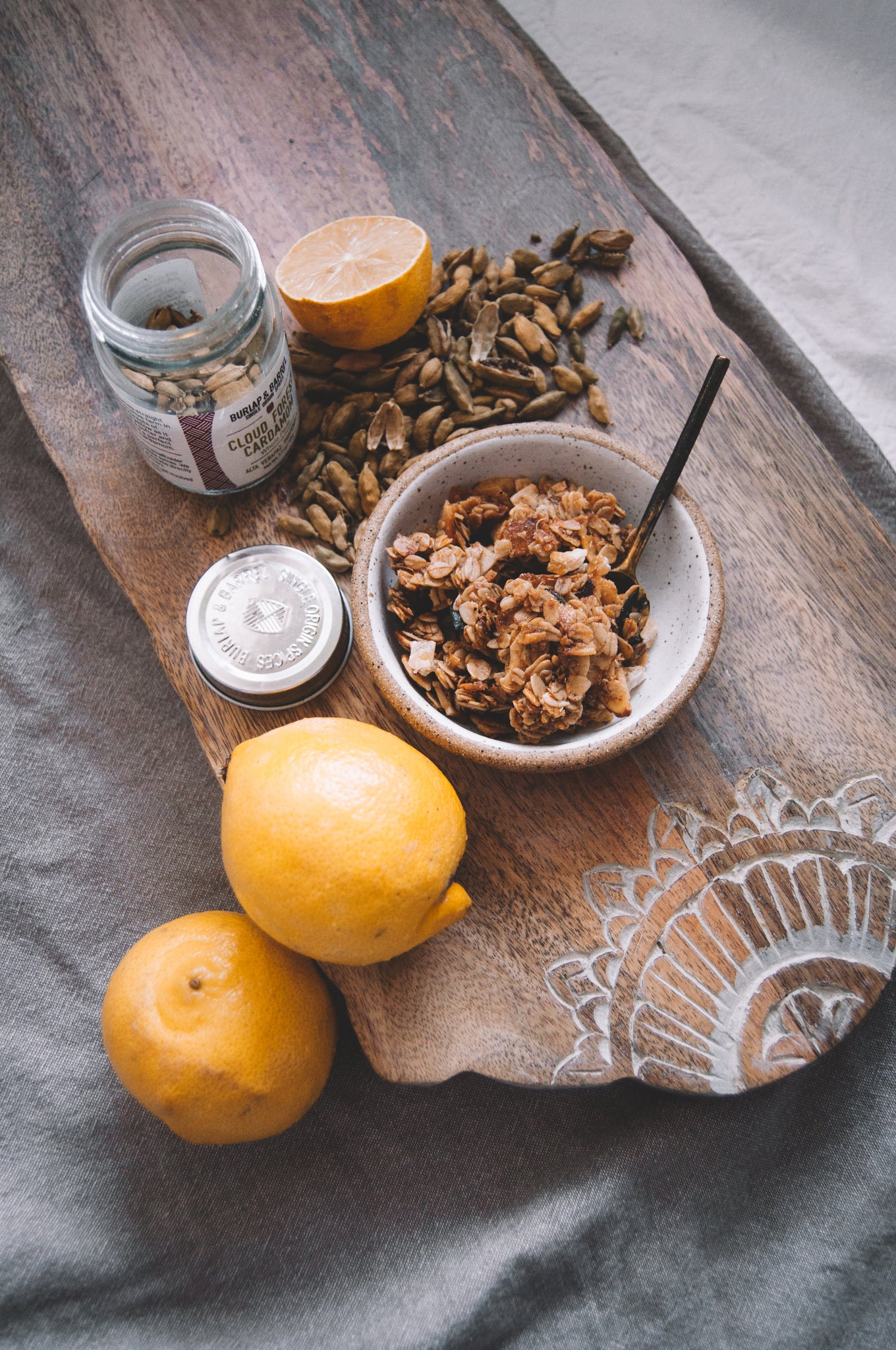 Cardamom Lemon Jam Granola | Jamie's Farm New York x Burlap & Barrel Collaboration Ethically Sourced Spices