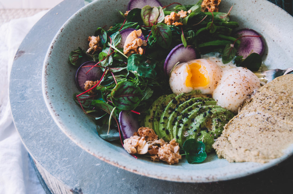 Fresh Green Bowl Healthy Recipe Salad bumble & butter Granola baked with Ghee Savory