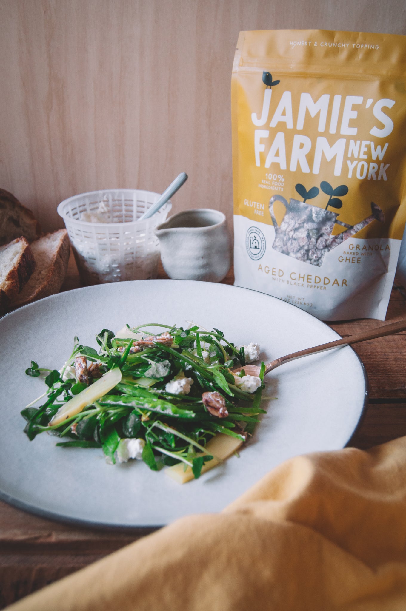 Jamie's Farm Savory Aged Cheddar Granola on Snap Pea Salad, Local Fresh How to Grow Your Food